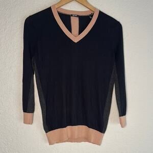 Jil Sander Black and Tan V-Neck Sweater - Large